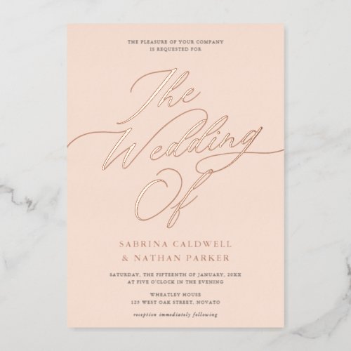 Graceful Modern Script Wedding Blush Rose Gold Foil Invitation