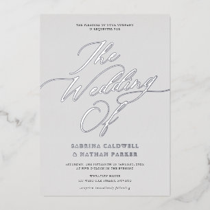 Graceful Modern Script Wedding Grey Silver Foil Invitation