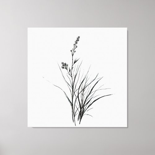 Graceful Monochrome Detailed Reeds Sketch Drawing Canvas Print
