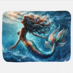 Graceful mythical sea dweller mermaid scene baby blanket