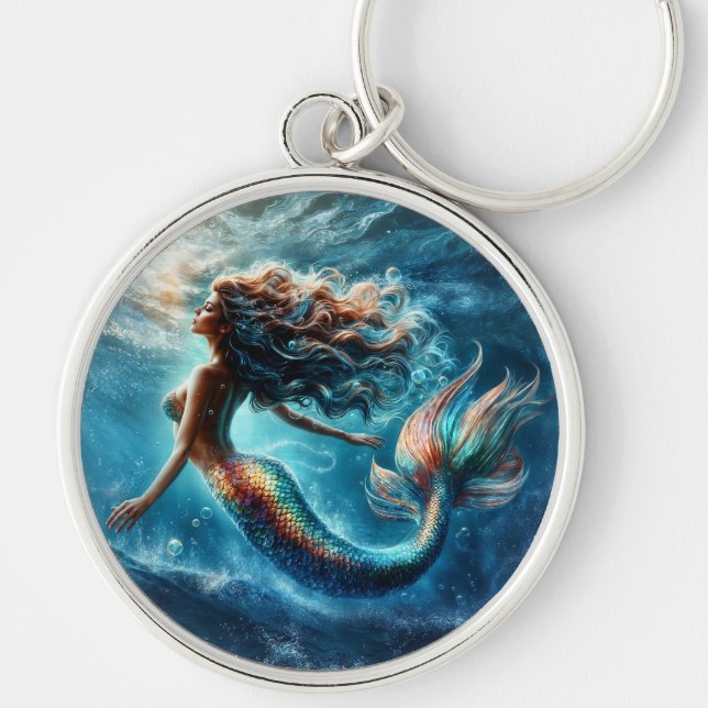Graceful mythical sea dweller mermaid scene keychain (Front)