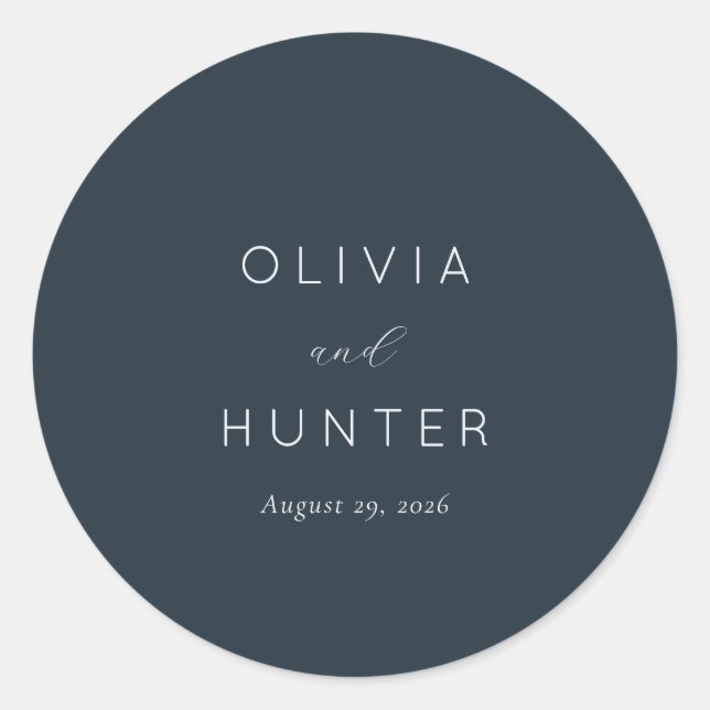 Graceful Navy Calligraphy Classic Round Sticker (Front)