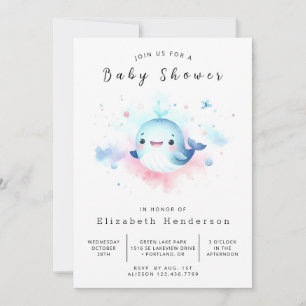 Graceful Online Whale Baby Shower Invitation