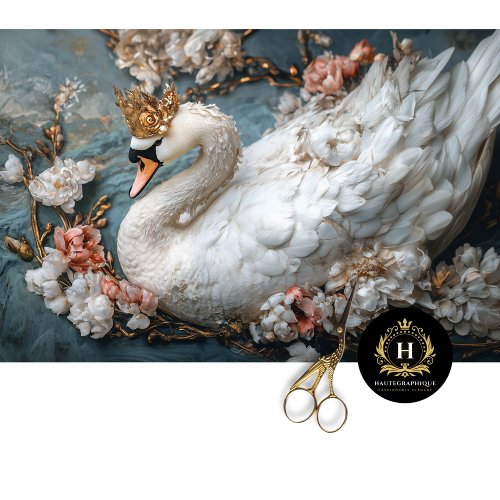 Graceful Ornate White Swan Florals Decoupage  Tissue Paper