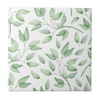 Graceful Pale Green Leaves Seamless Ceramic Tile