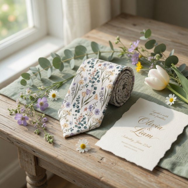 Graceful Pastel Wildflowers Neck Tie (Creator Uploaded)