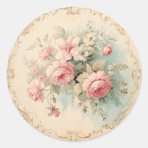 Graceful Patterns Pink  Green Shabby Chic Classic Round Sticker