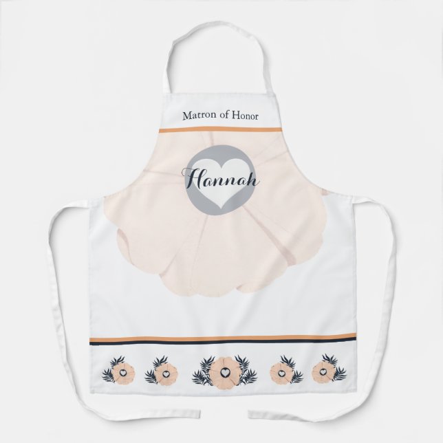 Graceful Peach Floral Pattern Maid of Honor Apron (Front)