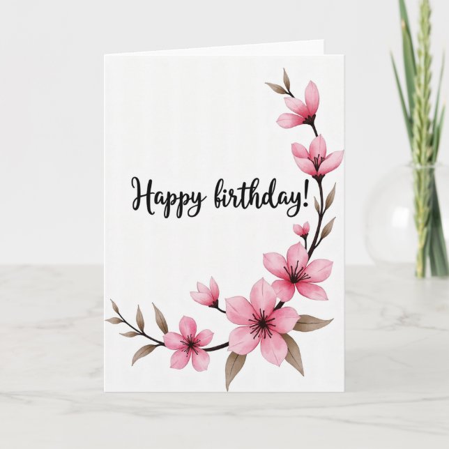 Graceful Pink Birthday Card (Front)