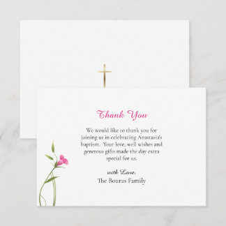 Graceful Pink Flowers Orthodox Christian Baptism Thank You Card