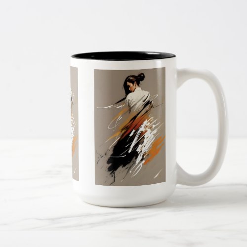 Graceful Power Female Karate Athlete Minimalist  Two_Tone Coffee Mug