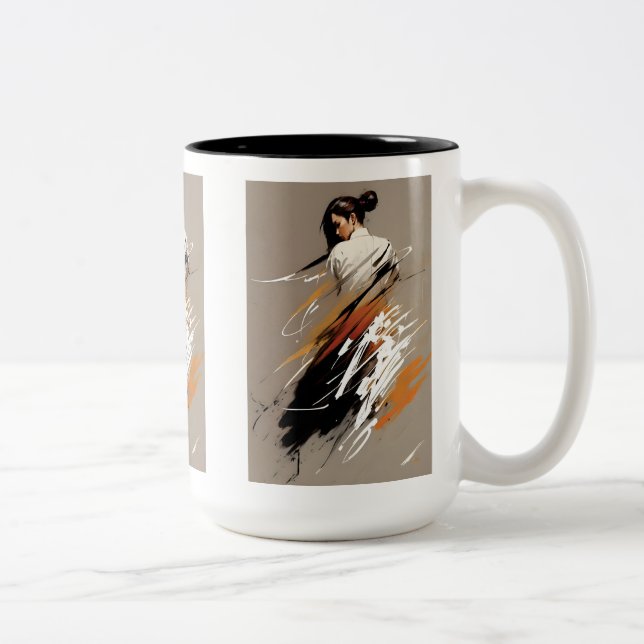 Graceful Power, Female Karate Athlete, Minimalist  Two-Tone Coffee Mug (Right)