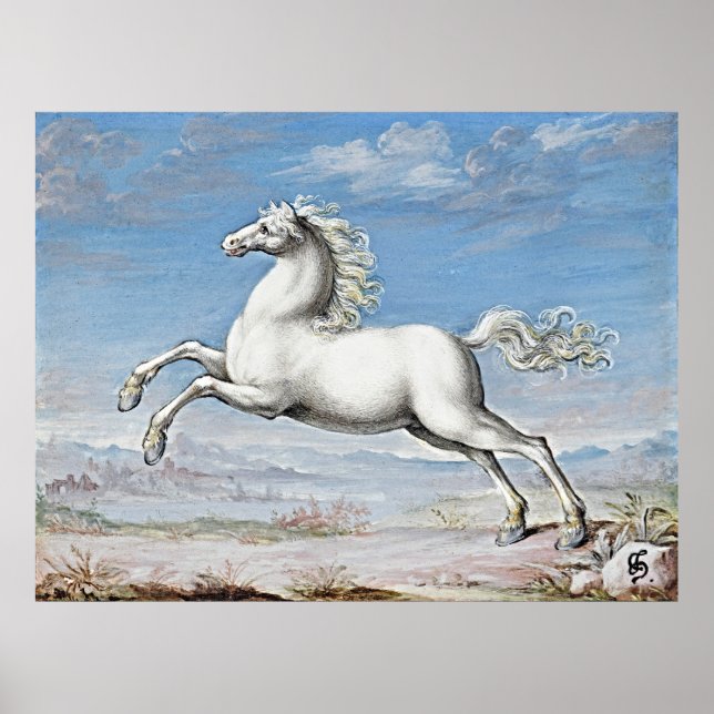 Graceful Power: White Horse - Retro Artwork Poster (Front)