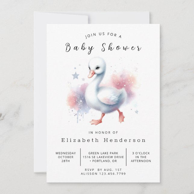 Graceful Printable Swan Baby Shower Invitation (Front)