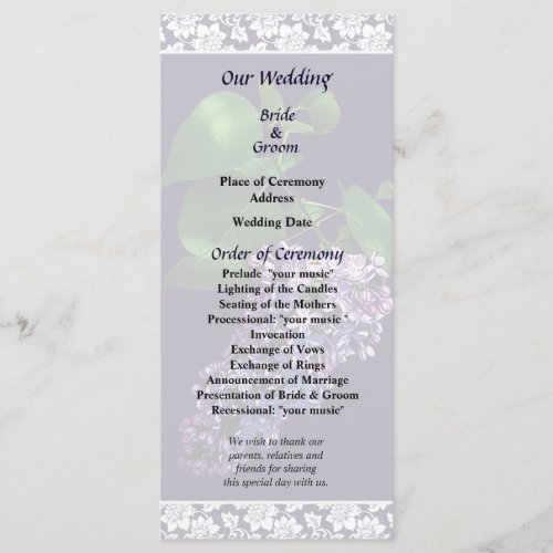 Graceful Purple Lilacs Wedding Program