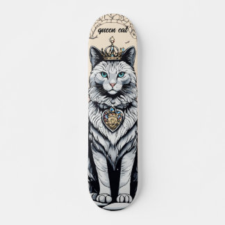 Graceful Queen Cat: Elegant Skateboard Design"