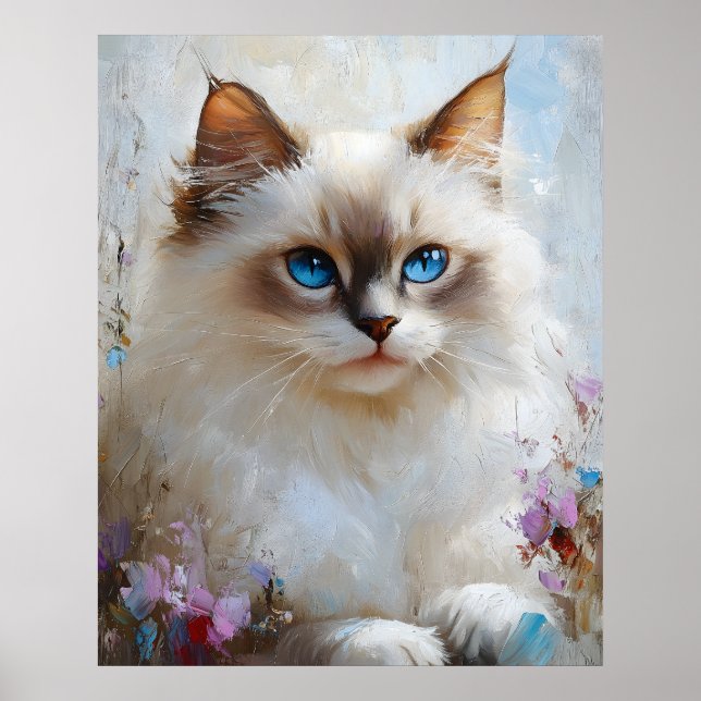 Graceful Ragdoll Cat in a Flower Garden – Soft Pas Poster (Front)