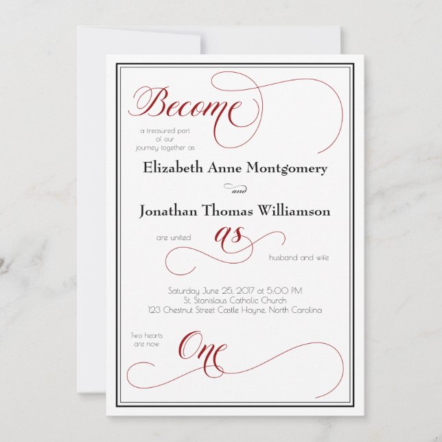 Graceful Red Become as One Christian Wedding Card (Front)