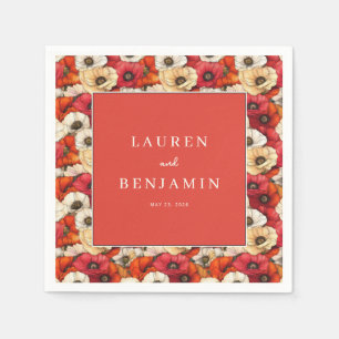 Graceful Red Floral Border Napkins