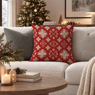 Graceful Red Nordic Winter Throw Pillow Decor