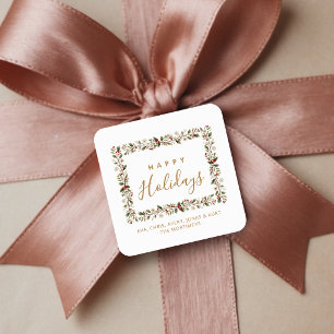 Graceful Red Poinsettia Botanical Script TMF26 Square Sticker