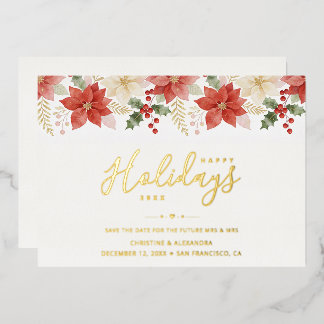 Graceful Red Poinsettia Christmas Wedding TLW26 Foil Invitation
