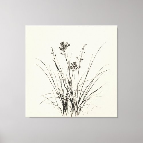 Graceful Reeds Sketch Detailed Pencil Drawing Canvas Print