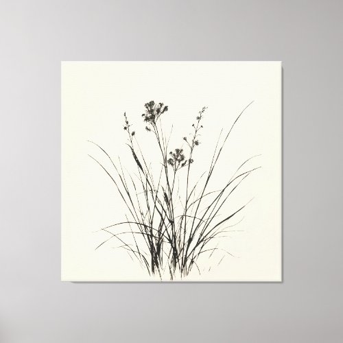 Graceful Reeds Sketch Detailed Pencil Drawing Canvas Print