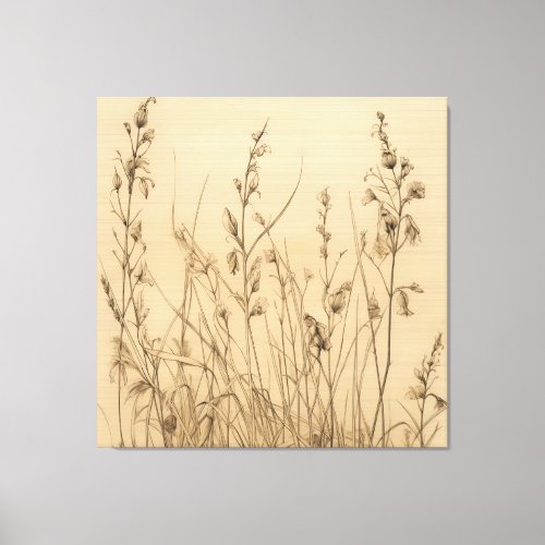 Graceful Reeds Sketch on Cream Backdrop Drawing Canvas Print