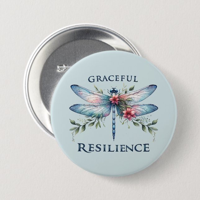 Graceful Resilience - Artistic Dragonfly Button (Front & Back)