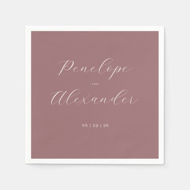 Graceful Rose Gold Calligraphy Napkins (Front)
