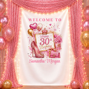 Graceful Rose Gold Confetti 30th Birthday Backdrop