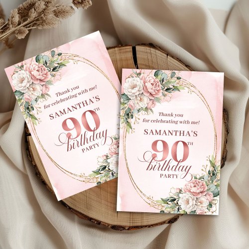 Graceful Rose Gold Eucalyptus 90th Birthday Thanks