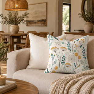 Graceful Sage Gold Watercolor Flowers Pillow Cover
