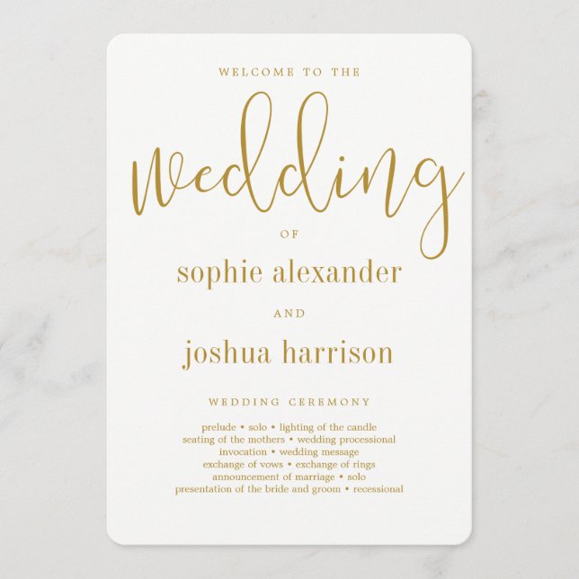 Graceful Script Wedding Ceremony Program Gold (Front)