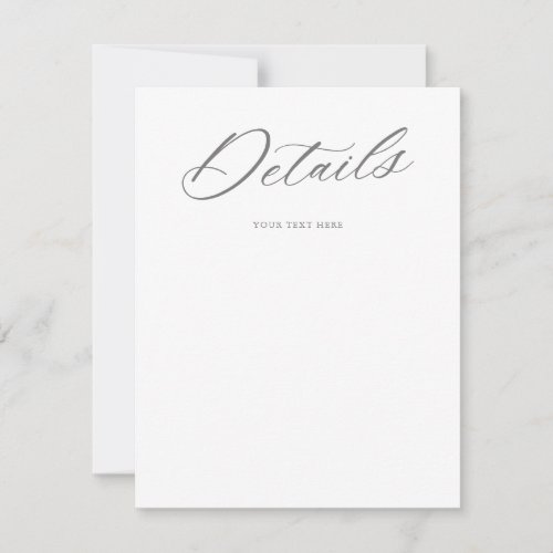 Graceful Script Wedding White Grey Details Card