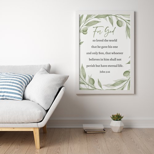 Graceful Scripture Art _ John 3 16 Olive Branch  Poster