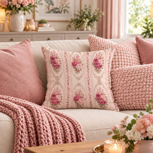 Graceful Shabby Chic Dusty Pink Floral Throw Art Pillow