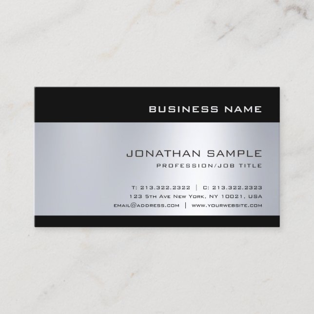 Graceful Silver Look Sleek Modern Plain Unique Business Card (Front)