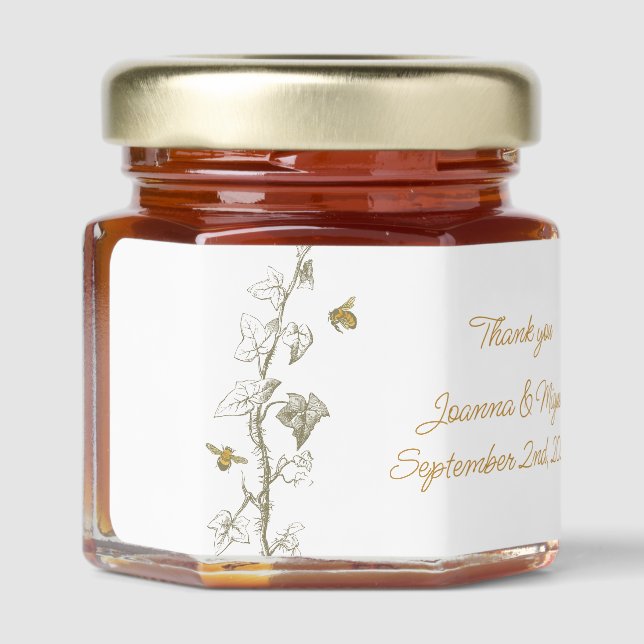 Graceful, Simple Ivy Stems with Bees Honey Jar Favors (Left)