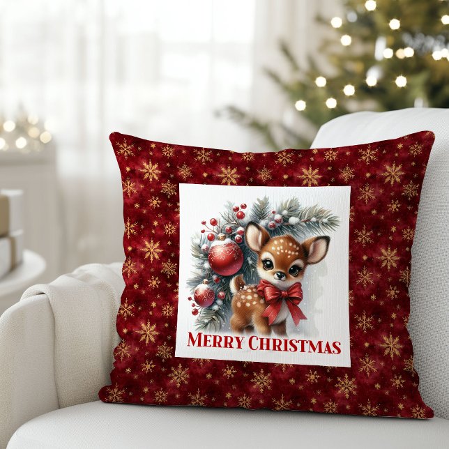 Graceful snowy forest baby deer kids room decor  throw pillow (Graceful snowy forest baby deer kids room decor (51))