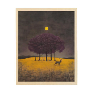 Graceful Solitude,A Deer in the Evening Glow" Wood Wall Art