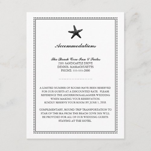 Graceful Starfish Black  Wedding Accommodations Enclosure Card