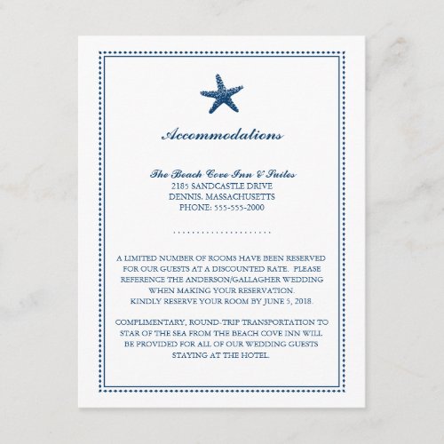 Graceful Starfish Blue  Wedding Accommodations Enclosure Card