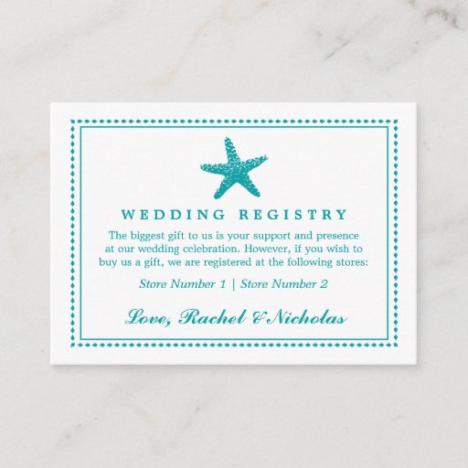 Customizable Graceful Starfish | Wedding Gift Registry Business Card