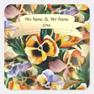 Graceful Stylish Gorgeous Pansies Personalize Square Sticker