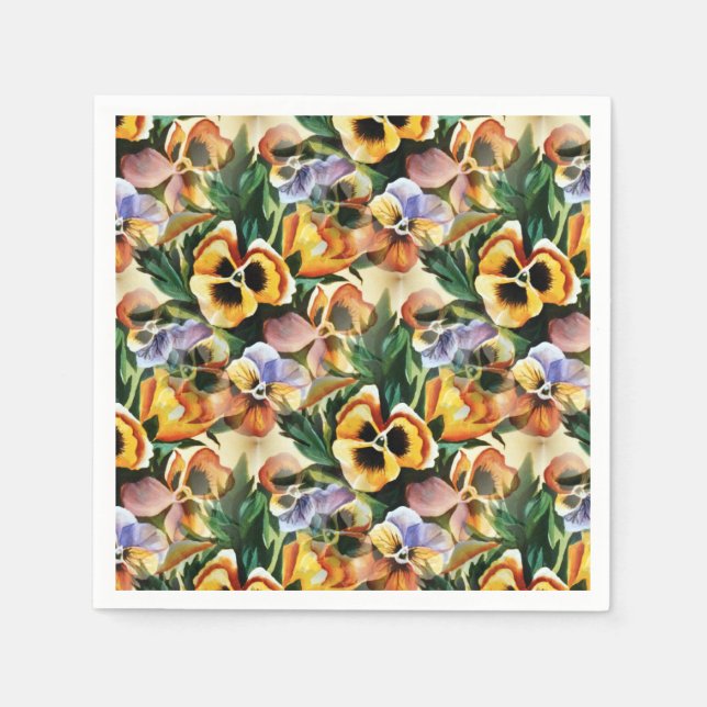 Graceful Stylish Gorgeous Vintage Pattern Pansies Napkins (Front)