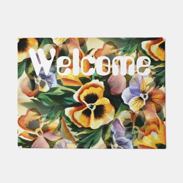 Graceful Stylish Gorgeous Welcome Pattern Pansies Doormat (Front)