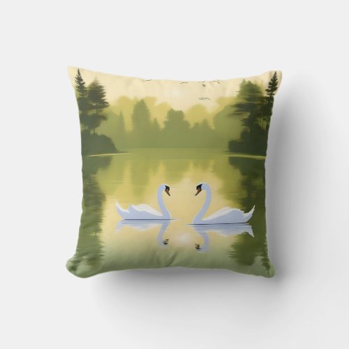 Graceful Swan Couples Throw Pillow