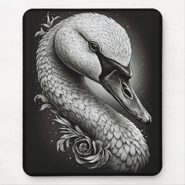 "Graceful Swan" Monochrome Mouse Pad (Front)
